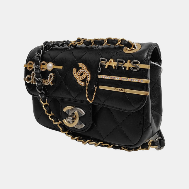 Chanel Coco Clips Super/Extra Mini Flap Bag Black Lambskin Gold Hardware