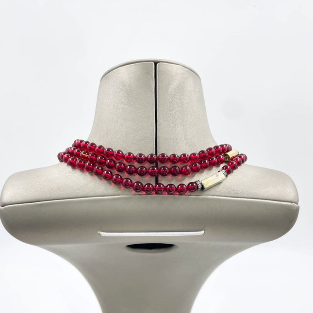 Ferragamo Vintage Rare Red Ruby Beads Necklace Gold Plated Butterfly Signed