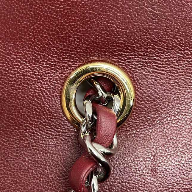 Chanel Flap Bag Mini Burgundy Lambskin Leather Gold & Silver Hardware 2019