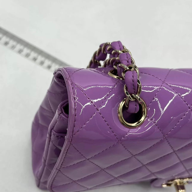 Chanel Classic Flap Medium Lavender Purple Patent Leather Silver Hardware