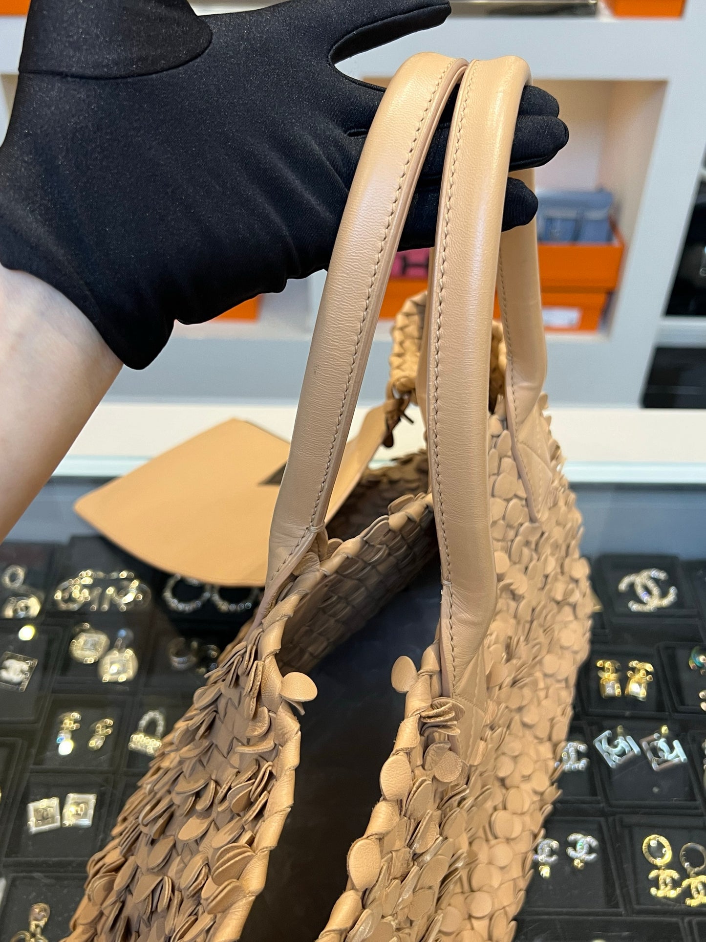 Bottega Veneta Cabat Limited Tan Poussin Paillettes Tote Beige