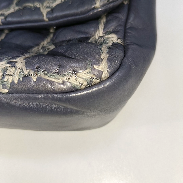 Chanel Tweed Square Stitch on Leather Bubble Grey Medium Shoulder Bag