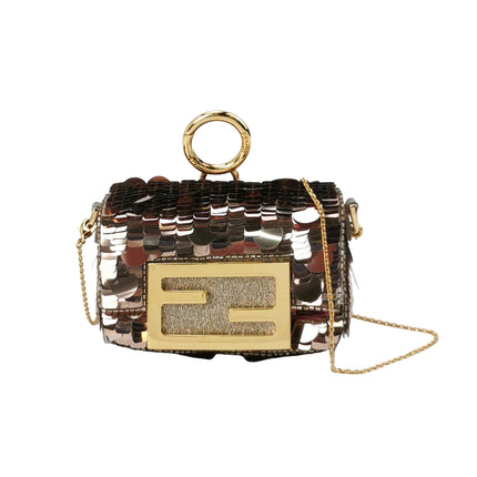 Fendi Nano Baguette Charm Pink Sequins Satin Interior Chain Strap