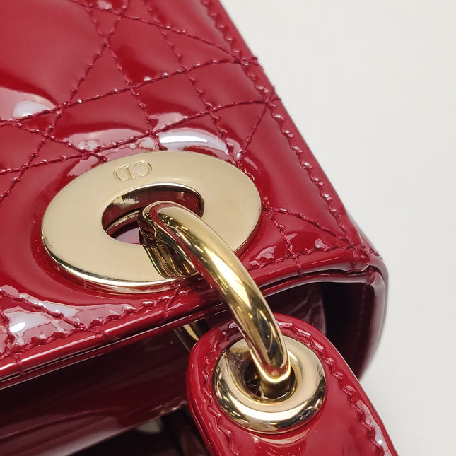 Lady Dior Mini Handbag 2017 Red Patent Leather Gold-tone Chain Strap