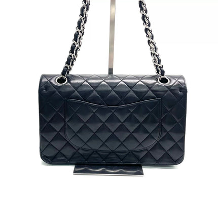 Chanel Timeless Classic Flap Medium 2009 Black Lambskin Leather Silver Hardware