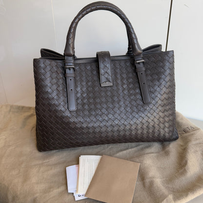 Bottega Veneta Roma Large Intrecciato Nappa Leather Dark Brown 35cm