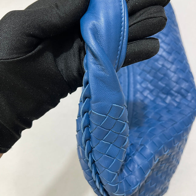 Sold Bottega Veneta Veneta Hobo Medium Blue Intrecciato Leather Bag 47cm