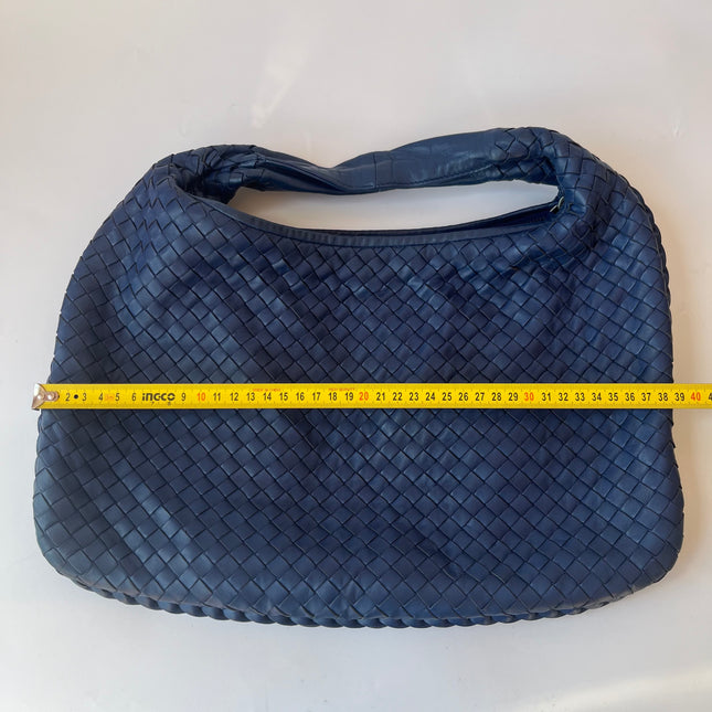 Sold Bottega Veneta Veneta Hobo Medium Navy Intrecciato Leather Bag