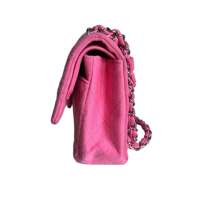 Chanel Classic Flap Medium Double Flap Pink Jersey Silver Hardware 2014