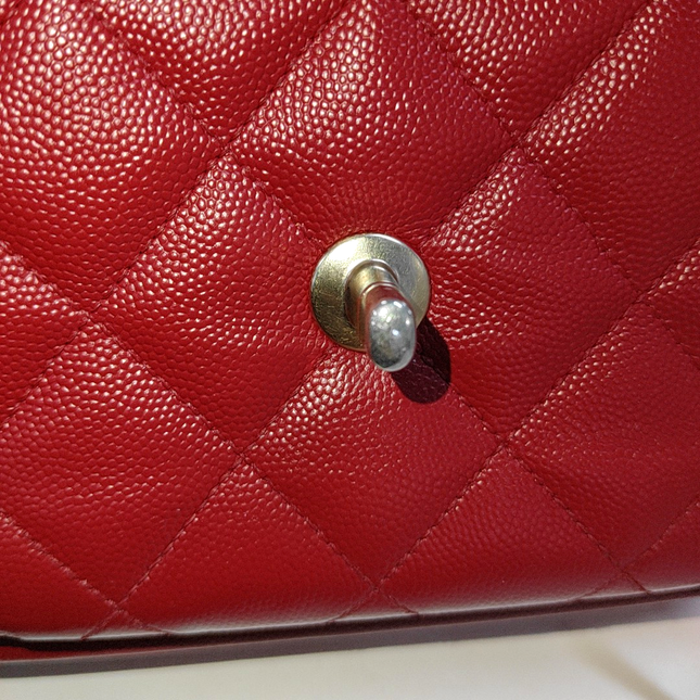 Chanel Business Affinity Medium Red Caviar Leather Top Handle Crossbody Bag