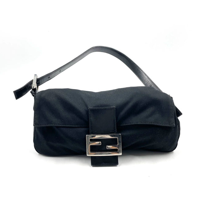 FENDI Baguette Vintage Black Cloth Silver Hardware