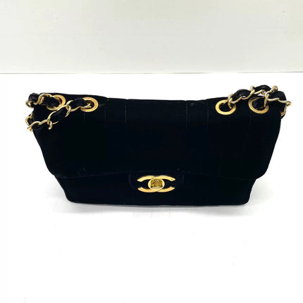 Chanel Classic Flap Maxi Black Velvet Leather Giant Gold CC Logo