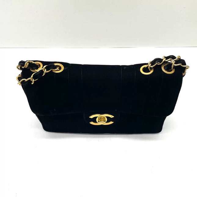 Chanel Classic Flap Maxi Black Velvet Leather Giant Gold CC Logo