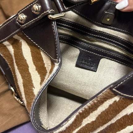 Gucci Jackie Vintage Zebra Print Pony-style Calfskin Side Horsebit
