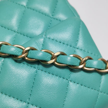 Chanel Classic Flap Mini Turquoise Blue Lambskin Leather Gold Hardware