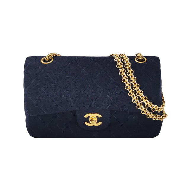Chanel Classic Flap Small Vintage Navy Fabric 24k Gold Hardware Linked Chain Strap