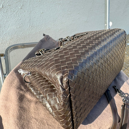 Bottega Veneta Roma Handbag Bag Intrecciato Nappa Leather Chocolate Brown Small 30cm