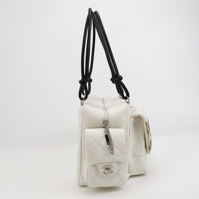 Chanel Cambon Multi-pocket Ligne Reporter Bag Large White Calfskin Leather