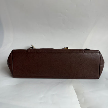 Chanel Vintage Front Pocket Tote Chocolate Brown Caviar Leather Double Gold Leather Chain