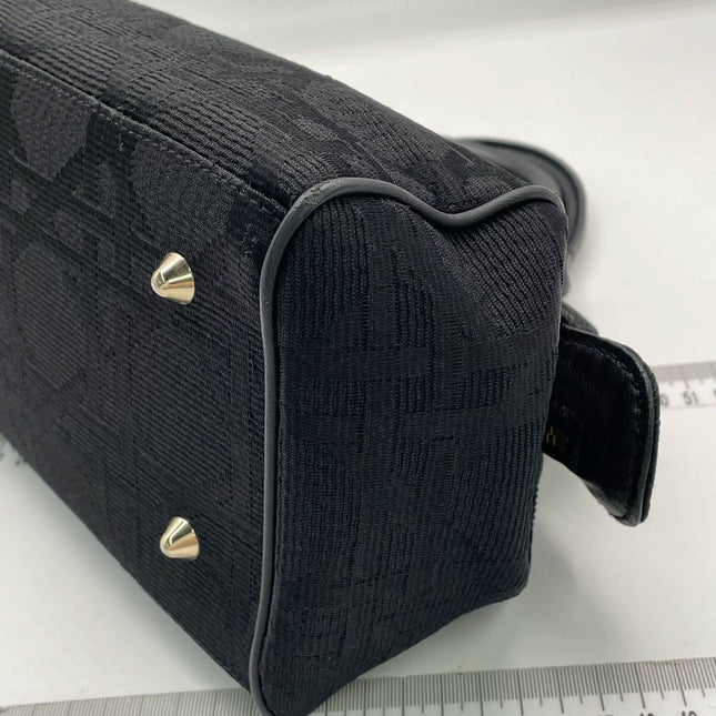 Christian Dior Macros Cannage Coating Canvas Handbag in Black