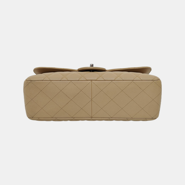 Chanel Classic Flap Jumbo 2009 Beige Caviar Leather Single Flap Silver Hardware
