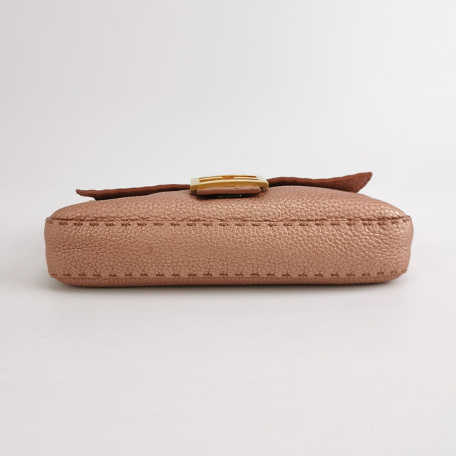 Fendi Baguette Selleria Calfskin Leather Iridescent Metallic Pink Shoulder Bag