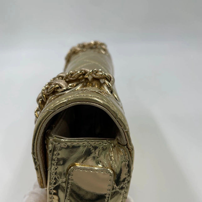 Chanel Classic Flap Mini Square Star Purse Gold Patent Calfskin Leather Mirror Glaze