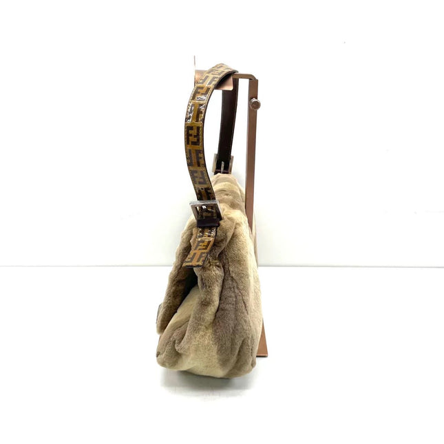 Fendi Mamma Baguette Brown Beige Soft Fur Shoulder Bag