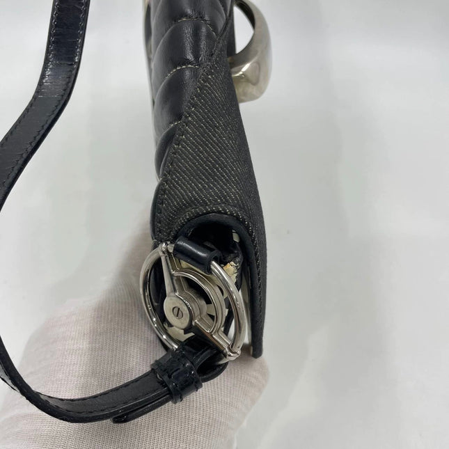 Dior Montaigne Chris 1947 Black Leather Cadillac Poker Print Bejeweled Shoulder Bag