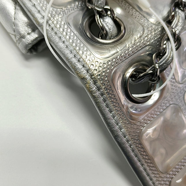Chanel Ice Cube Chocolate Bar Classic Flap Metallic Silver PVC with Leather