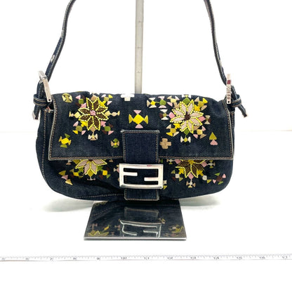 Fendi Baguette Denim with Floral Embroidery