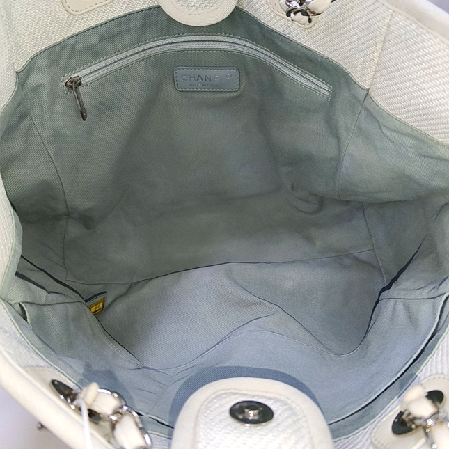 Chanel Deauville Tote Light Blue Denim Leather Trim Small 32cm