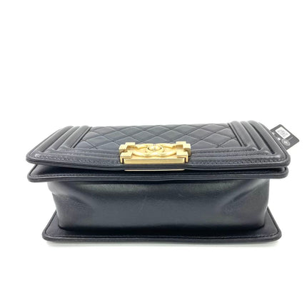 Chanel Le Boy Small Black Lambskin Leather Antiqued Gold Hardware