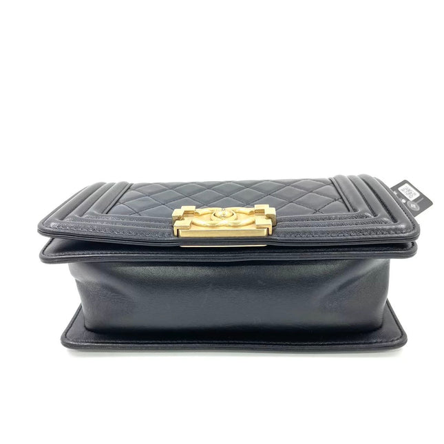Chanel Le Boy Small Black Lambskin Leather Antiqued Gold Hardware