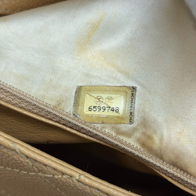 Chanel Vintage Beige Caviar Leather Shoulder Bag Gold Hardware