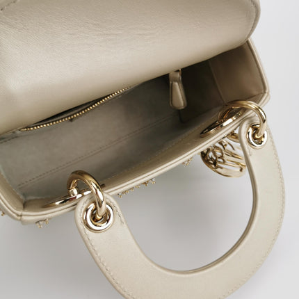 Lady Dior Mini Gold Calfskin Leather with Crystals Gold Hardware 2020