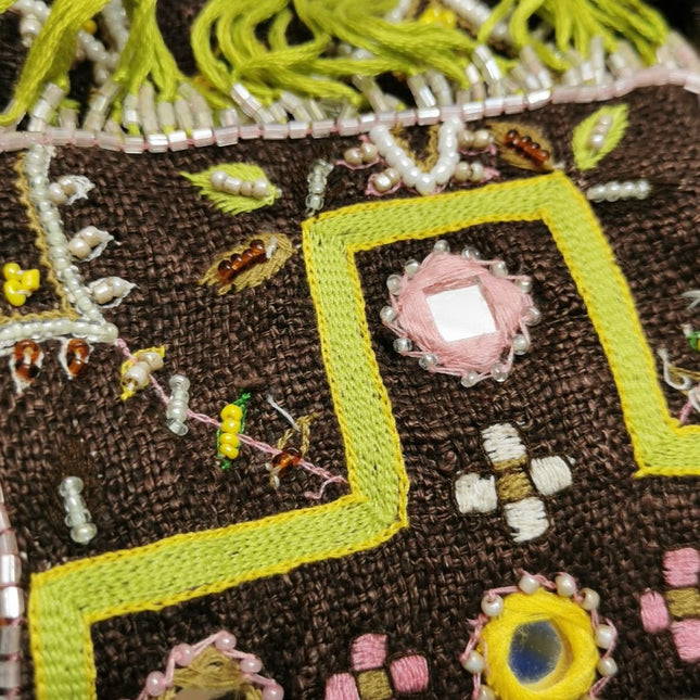 Fendi Baguette Vintage Brown Canvas with embroidery sequins mirrors and tassels
