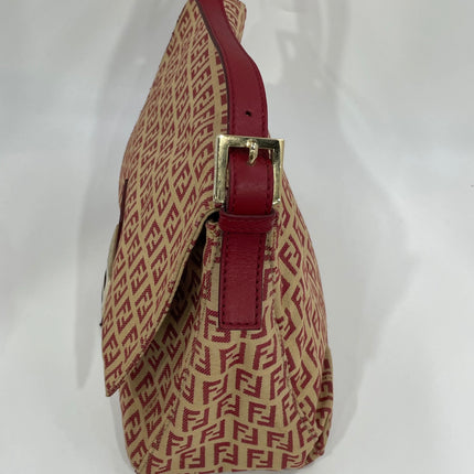 Fendi Mamma Baguette Red Classic Zucchino Monogram Shoulder Bag
