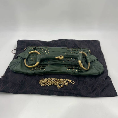 Gucci Horsebit 1955 Chain Green Leather and Gold Studs