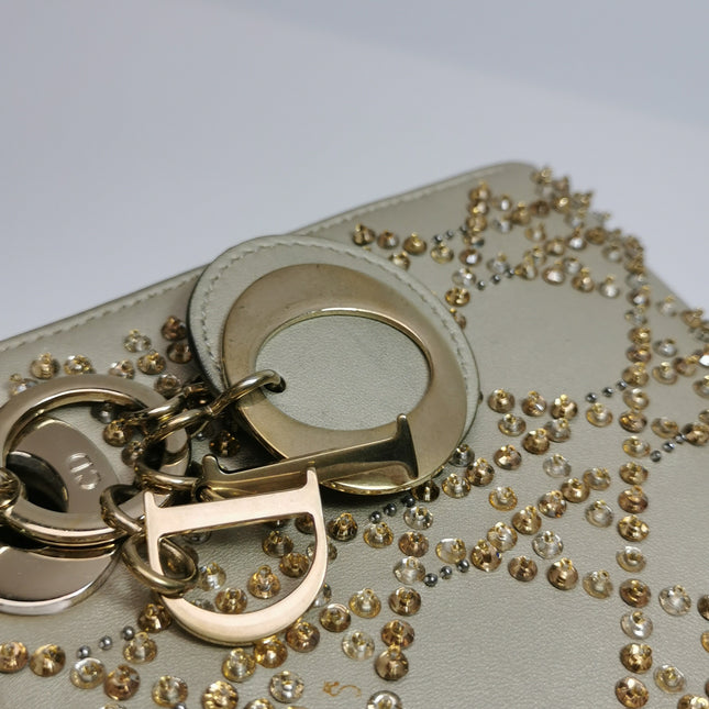 Lady Dior Mini Gold Calfskin Leather with Crystals Gold Hardware 2020