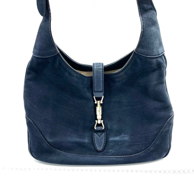 Gucci Jackie 1961 Medium Navy Suede Leather Bag-Luxbags