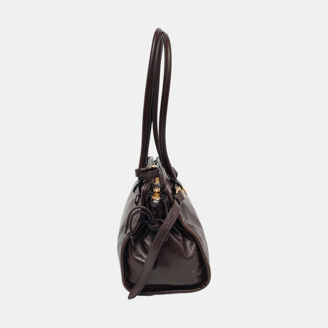 Prada Bonnie Medium Soft Lux Brown Shiny Calfskin Leather Shoulder Bag