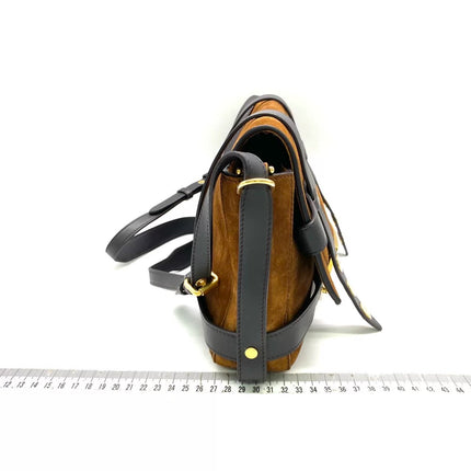 Fendi Baguette Brown Suede Leather Large Baguette Cage Removable Leather Belts