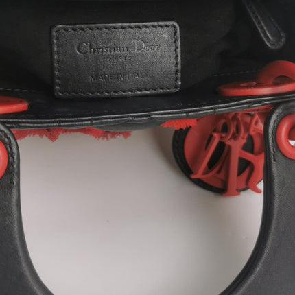 Lady Dior Mini Black Lambskin Leather Red Tulle Ruffle Heart Silver Hardware 2019