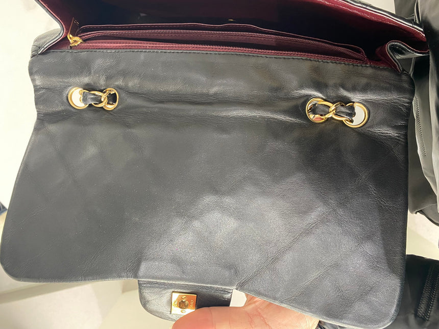 Sold Chanel Classic Flap Jumbo Vintage Black Lambskin Leather with 24k Gold Hardware