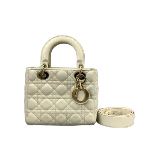 Lady Dior Small My Abcdior White Ecru Lambskin Cannage Leather-Luxbags