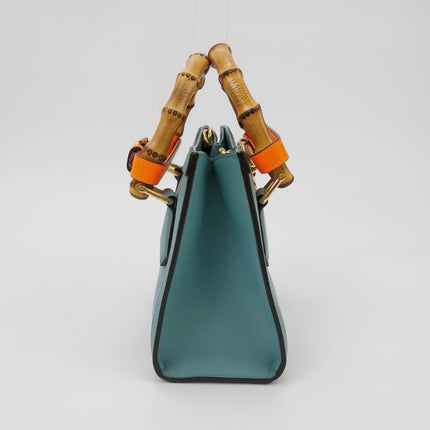 Gucci Diana Mini Blue Leather Bag Bamboo Handle with Strap