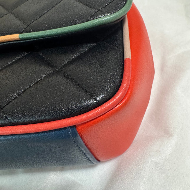 Chanel Timeless Classic Flap Lambskin Plexiglass Quilted Medium Cuba Color Flap Black with Multicolor Trim