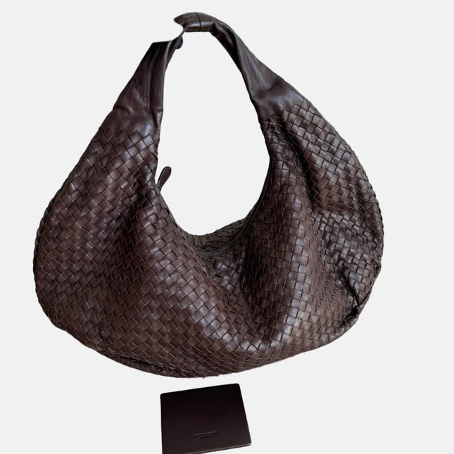 Bottega Veneta Belly Hobo Intreccio Lambskin Leather Dark Chocolate Brown Large 50cm-Luxbags