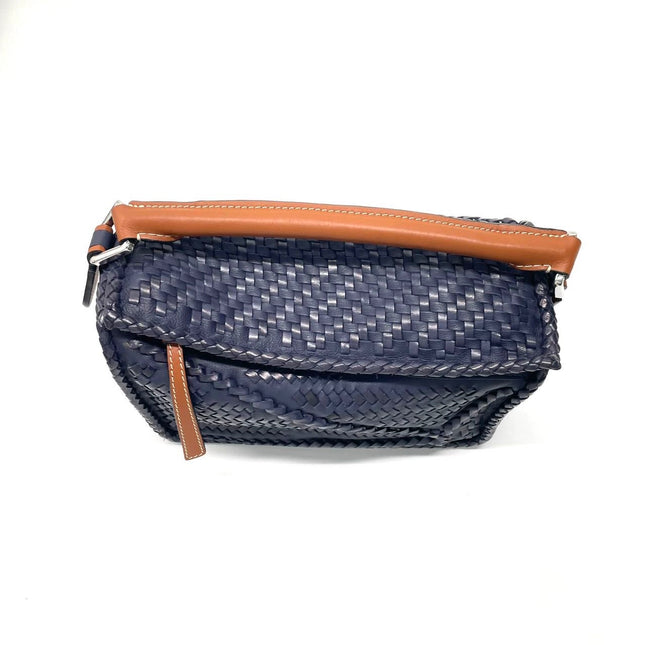Loewe Braided Puzzle Small Woven Navy Leather Crossbody Bag